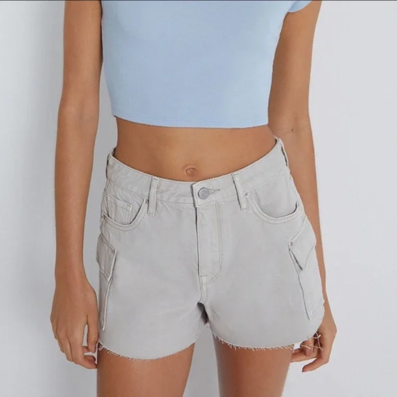 NWT Pacsun Light Gray Ultra High Rise Cargo Short 25 - Picture 9 of 11